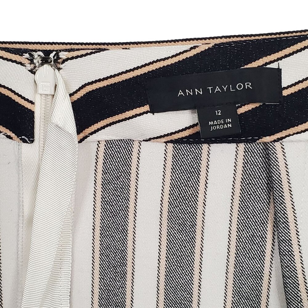 Ann Taylor Size 12 Skirt Stripe Knee Stretch Flounce Hem Nautical Preppy Refined - Picture 3 of 8